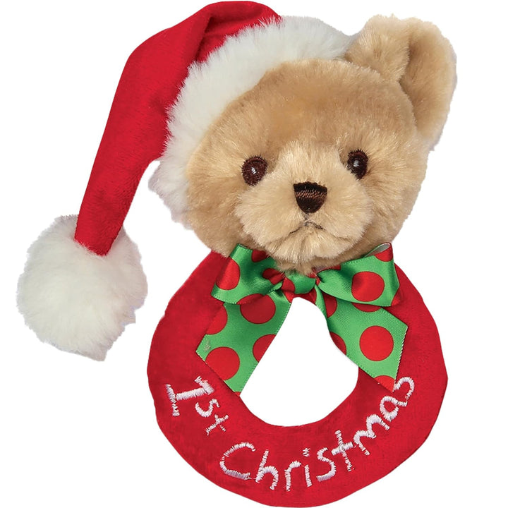 Bearington Baby Touchdown, 5.5 Inch Plush Stuffed Baby Football Soft Ring Rattle - Newborn Toys - Soft Rattle