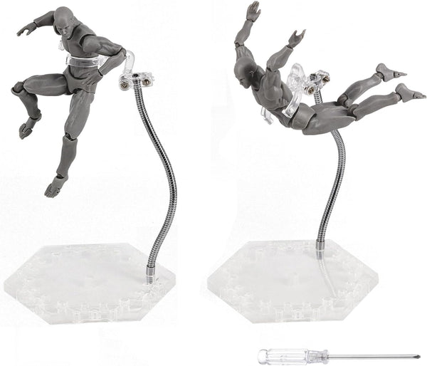 Action Figure Stand with Adjustable Metal Support Arm, Action Figure Display Holder Stand Base Compatible with HG RG SD SHF Gundam 1/144 Toy with Screwdriver (2Pcs Clear)