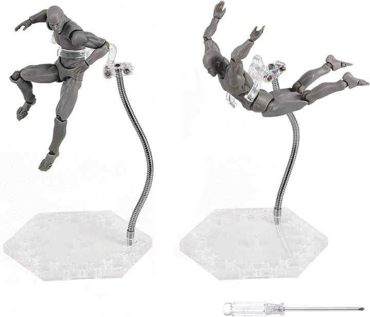 Action Figure Stand with Adjustable Metal Support Arm, Action Figure Display Holder Stand Base Compatible with HG RG SD SHF Gundam 1/144 Toy with Screwdriver (2Pcs Clear)