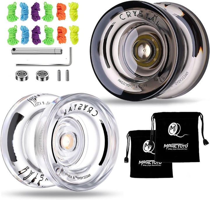 K2 Crystal Black Yoyo Professional, Responsive Yoyo for Kids Beginners with Extra Unresponsive Yo Yo Bearing, Pro Plastic Trick Yo Yo for Adults+12 Stings+Bearing Removal Tool+Storage Bag