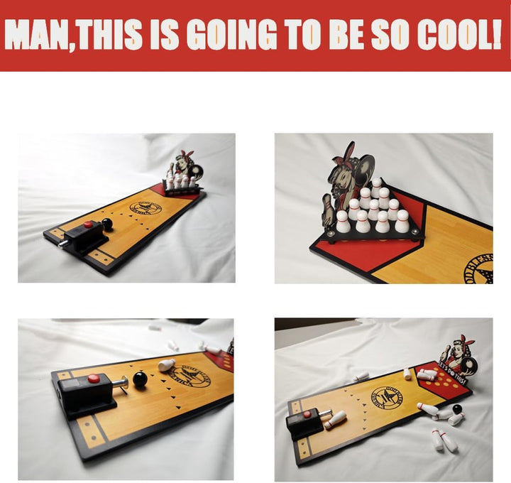 Desktop Mini Bowling Game Set for Office- Quick-Setup Tabletop Bowling Alley with Ball Launcher | Durable Wooden Board Design for Office, Home & Party Fun | Stress-Relieving Desk Toy Gift for Adults