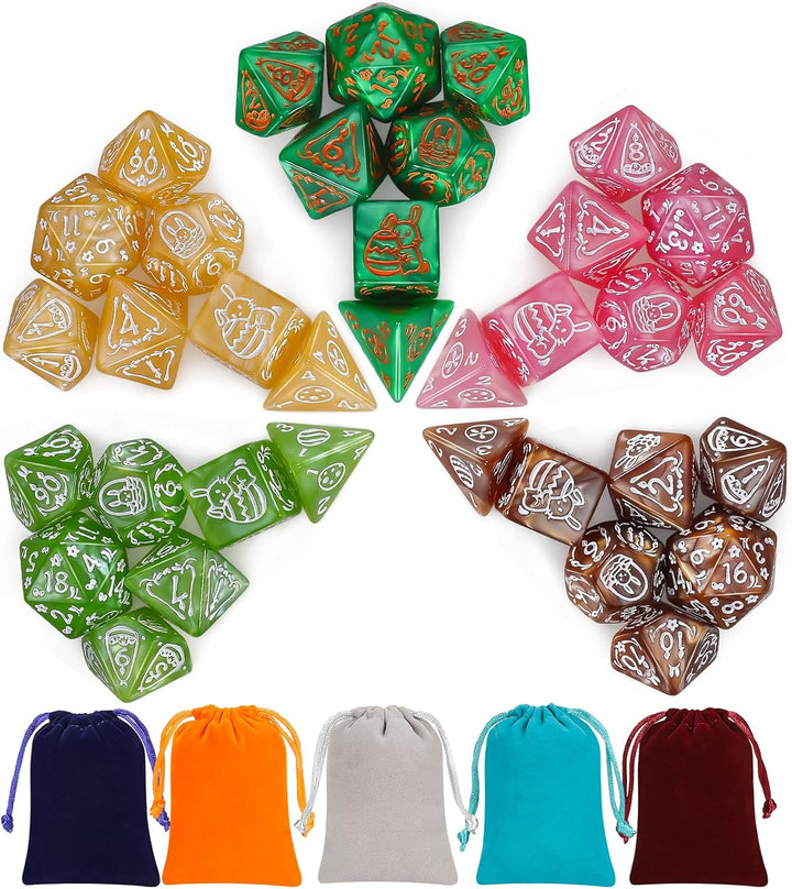 Polyhedral Dice Set (35 Pieces) with Black Pouches, 5 Complete Double-Colors Dice Sets of D4 D6 D8 D10 D% D12 D20 Compatible with Dungeons and Dragons DND RPG MTG Table Games