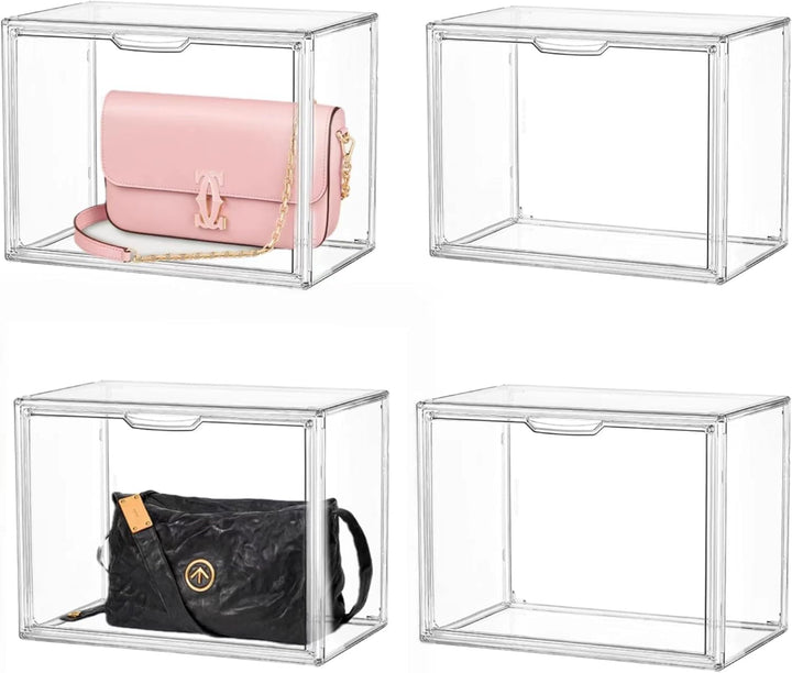 Clear Acrylic Display Case, Stackable Plastic Storage Bins with Magnetic Attraction Lid, Showcase for Cosmetic, Large Figures Collectibles, X-Large