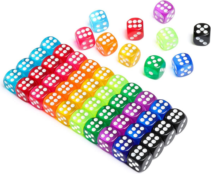 50 Pieces Dice Set, 14Mm Bulk 6 Sided Colored Dices for Board Games, Math Learning,Classroom