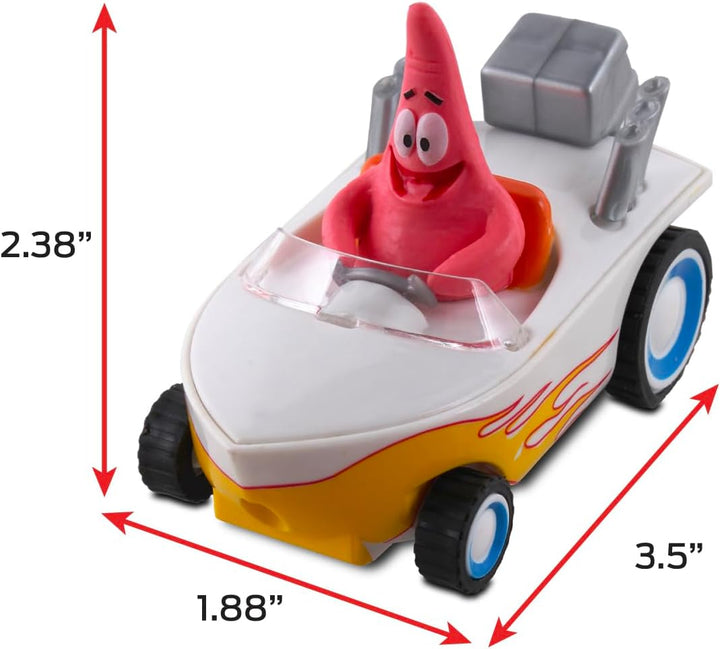 Pull Back 2PK Spongebob & Patrick Hot Rod Boats, Pull Back and Watch Them Zoom, No Batteries, No Controls, No Hassle, Fun–Fast–Portable, Great Gift, Official Nickoledeon Licensed