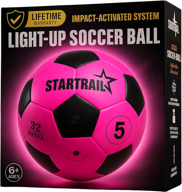 Glow in the Dark Soccer Ball | Sports Gift for Girls Ages 6-15 | LED Light-Up Ball with 3 Extra Batteries and Pump | Pre-Installed Batteries | Size 5 | Indoor & Outdoor Fun Gift for Kids & Teens 8-15