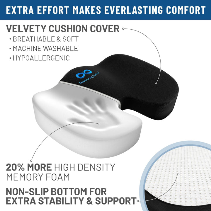 Doctor Recommended Memory Foam Seat Cushion for Office Chairs & Car Seat - Ergonomic Office Desk Accessories for Tailbone Pain Relief, Sciatica & Back Support