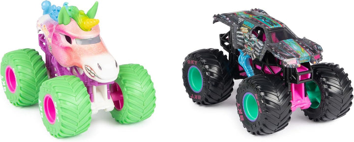 , Official Nitro Neon, Sparkle Smash Vs. Max-D, 1:64 Scale Die-Cast Monster Trucks, Kids Toys for Boys Ages 3 and Up