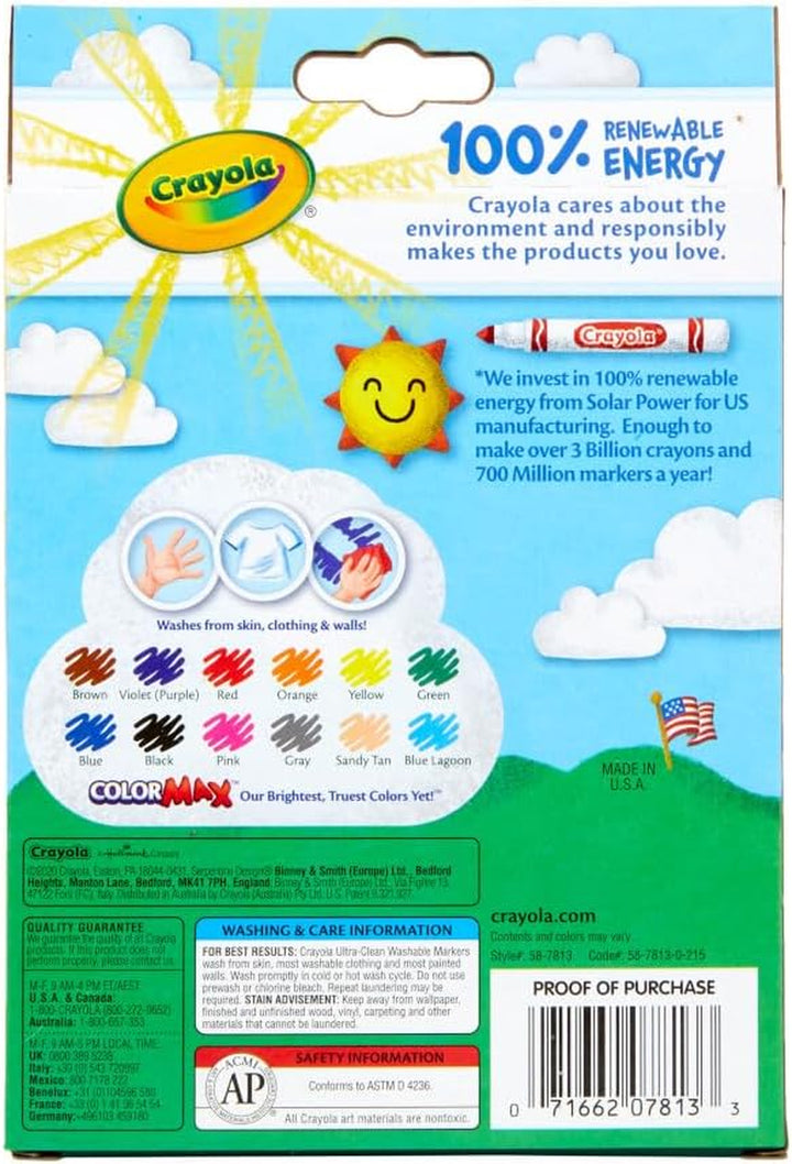 Ultra Clean Fine Line Markers (12Ct), Washable Markers for Kids, Arts & Crafts, Coloring Book Markers, Toddler Gifts