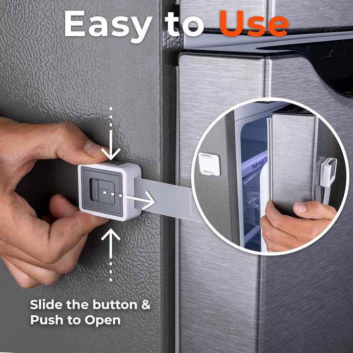 2-Pack Child Proof Fridge Lock with Adhesive - Adjustable Baby Proofing Straps - Refrigerator Lock for Kids - Freezer Latch to Keep Door Closed - for Toddlers, Cats, & Dogs - Universal Compatibility