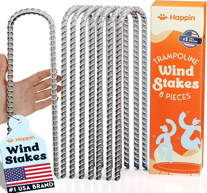 ® Ultra Strong Trampoline Stakes Anchors High Wind, Ground Anchors Heavy Duty, Trampoline Tie down Anchor Kit, Ground Stakes Galvanized Steel, Trampoline Accessories, U Shaped (8 Pack, Black)