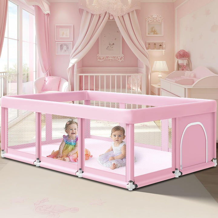 74" ×50" Large Baby Playpen, Baby Playard for Babies and Toddlers, Baby Fence Play Pens for Indoor & Outdoor, Sturdy Safety Play Yard with Soft Breathable Mesh, Anti-Fall, Grey