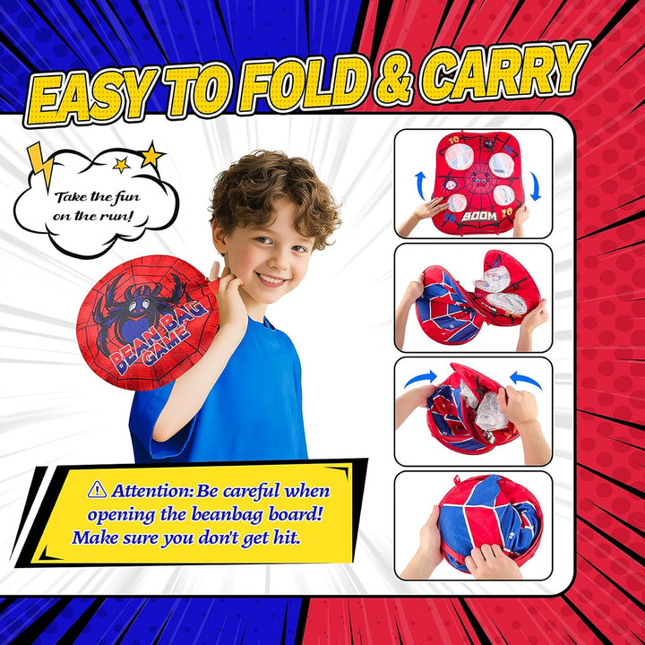 Spider Bean Bag Toss Game, 3-1 Cornhole Board Outdoor Toys for Kids, Family Party Activity Toddler Yard Backyard Beach Lawn Party Camping Game Toys for 3 4 5 6 7 8 Year Old Boys Girls Birthday Gift