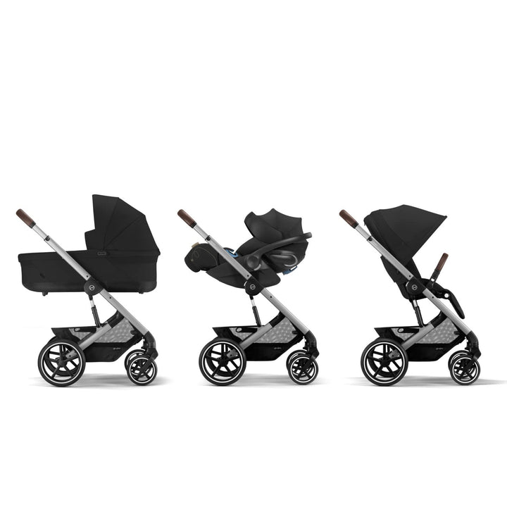 Balios Cot S Lux Baby Bassinet - Integrated Easy-Carry Handle, Sun Canopy & Spacious, Cozy Interior, Compatible with  Balios S Lux Stroller, Moon Black
