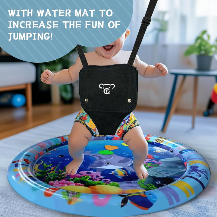 Baby Jumper with Stand,Baby Bouncer,Easy Set-Up,Baby Exerciser for Active Babies,Suitable for Indoor and Outdoor, Black (Water Mat Include)