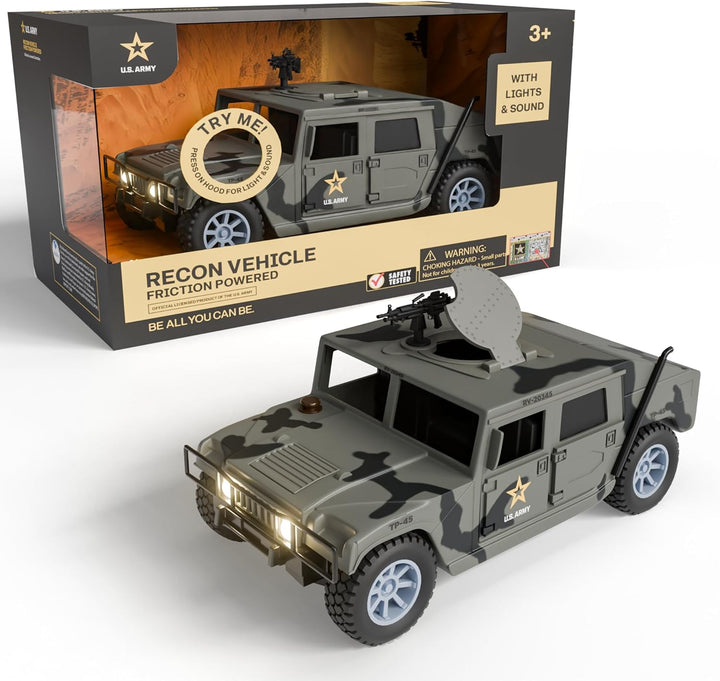 U.S. Army Recon Vehicle, Military Vehicle Toys, Army Battle Truck, with Light & Sound, Roof Hatch Open & Close Features, and More. Perfect for Gift for Kids