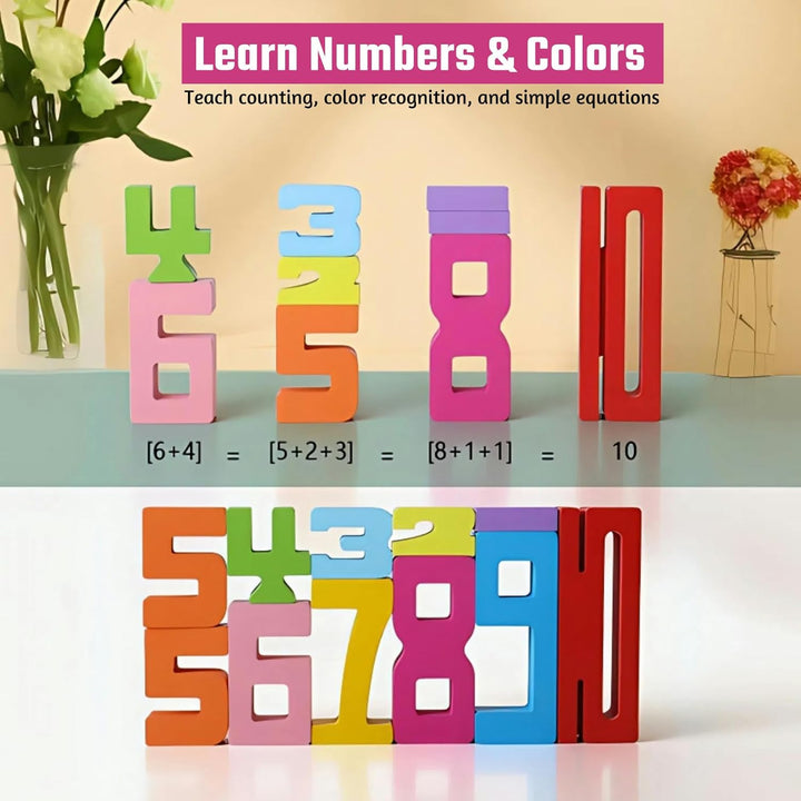 20PCS Wooden Number Building Blocks 1-10 - Montessori Math Stacking Number Blocks Toys with Counting Games, Digital Building Blocks Friends of 10, STEM Learning Toys for Kids Ages 3-8