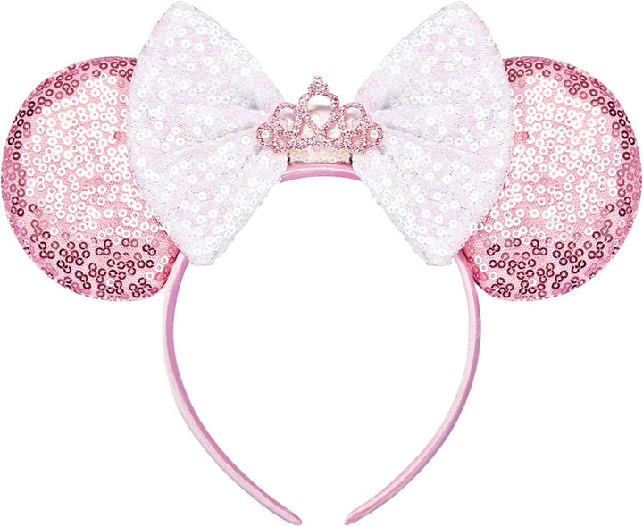 Mouse Ears, Sequin Mouse Ears Headband for Girls Women Halloween Birthday Party (Orange Bow)