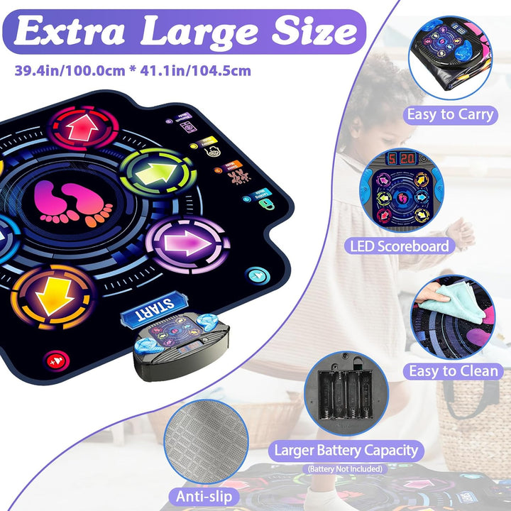 【Upgraded】 Dance Mat for Kids, Electronic Light-Up Dance Pad with Wireless Bluetooth 5 Speeds 9 Levels, Dancing Mat for Toddlers Music Game Dance Toy for Girls Boys 3 4 5 6 7 8 9 10+ Year Old