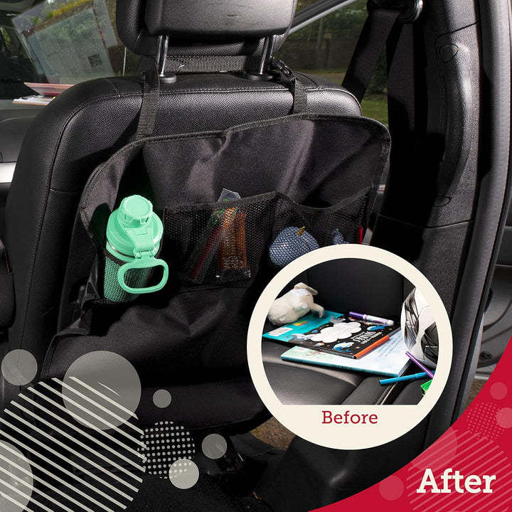 Car Seat Back Protector Cover for Kids (2 Pack) - Black, 3 Mesh Pockets - Backseat Car Organizer - Waterproof & Machine Washable - Protects against Mud, Scuffs & Spills