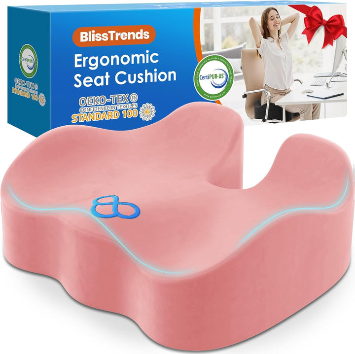 Seat Cushion,Thick Memory Foam Cushions for Office Chair, Car Seat, Airplane, Relieving Pressure Tailbone Sciatica Back Pain for Long Sitting Office Workers, Car Drivers 4.7In Thick Black