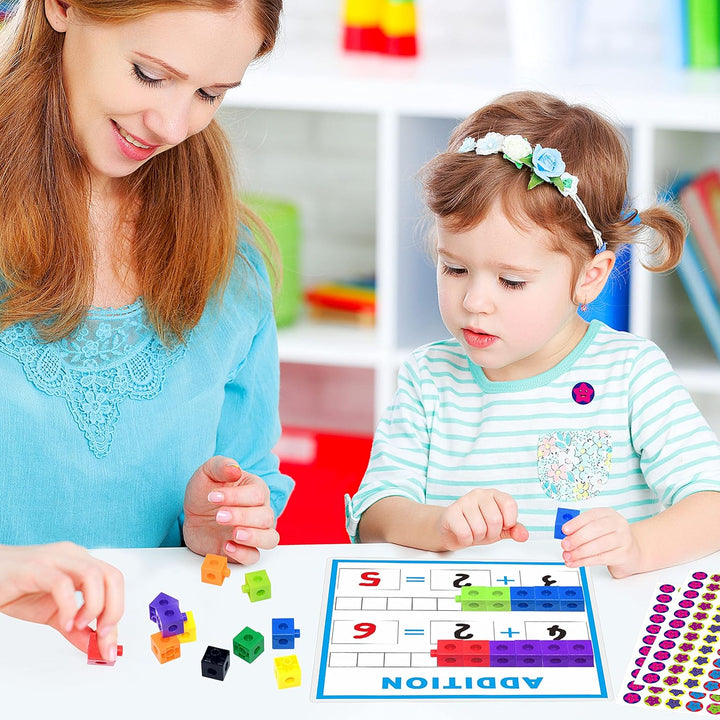 Math Linking Cubes, Math Cubes Manipulatives with Activity Cards Linking Cube Math Counters for Kids Kindergarten Learning Activities