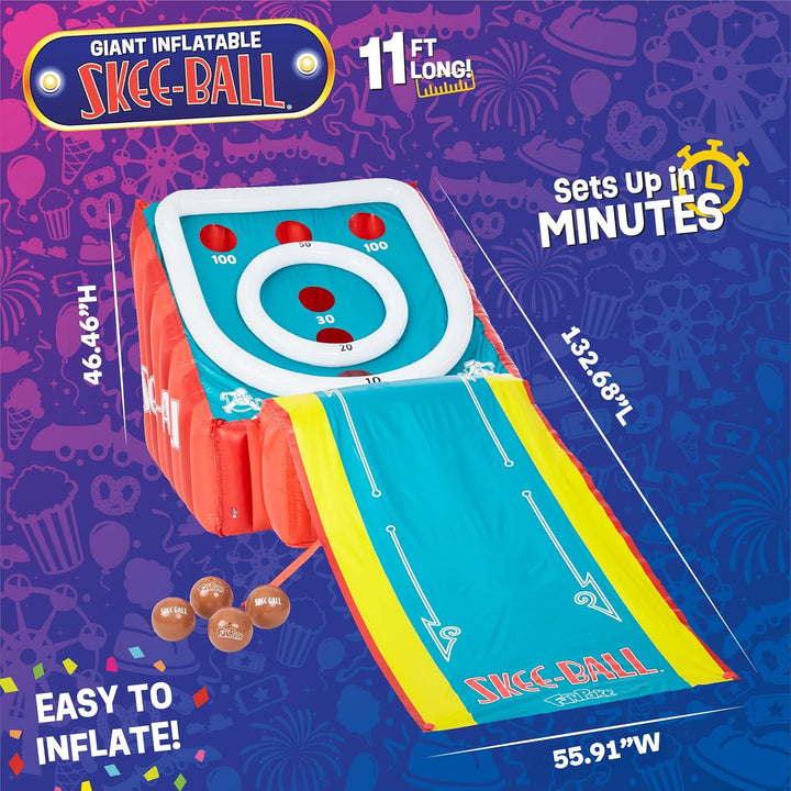 Funpark Giant Inflatable Skee-Ball Game – 11 Ft Long W/ 4 Balls & Electric Air Pump – Indoor & Outdoor Arcade Toy for Kids, Adults & Family – Fun Party Play for Home, Backyard, Events