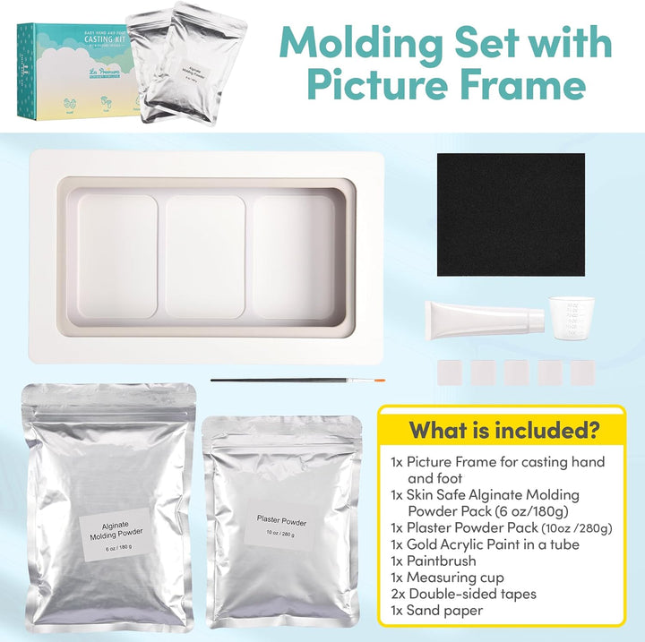 Baby Keepsake Hand Casting Kit with Shadow Box Frame - Plaster Hand Mold Baby Casting Kit for Infant Hand & Foot Molding, Perfect for First Birthday, Christmas & Newborn Gifts