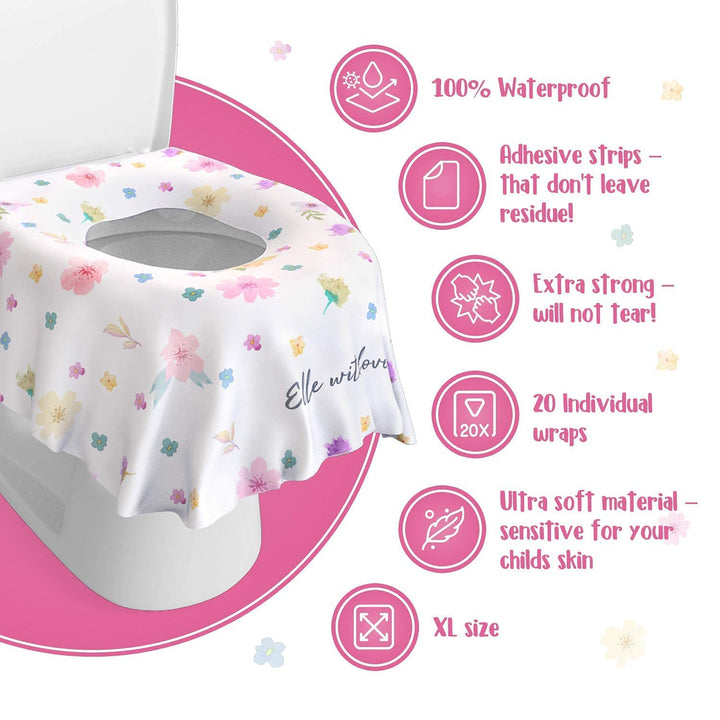 20 Pack Extra Large Disposable Toilet Seat Cover (Floral) – Toddler Toilet Covers for Full Coverage on Toilet or Potty – Ideal Travel Toilet Seat Covers for Kids and Adults