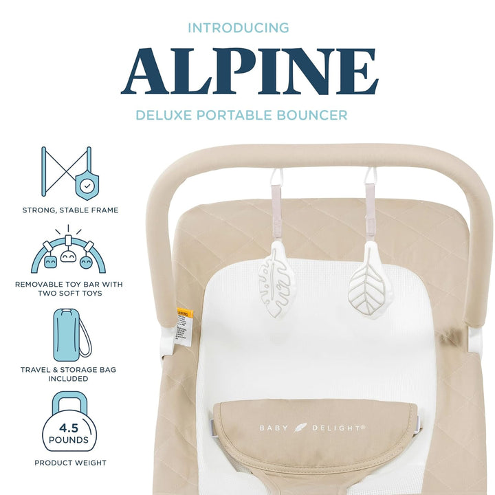 Alpine Deluxe Portable Bouncer, Infant, 0-6 Months, 100% GOTS Certified Cotton Fabrics, Organic Oat