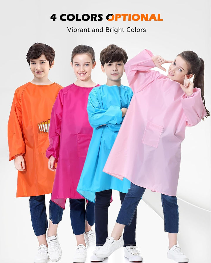 Kids Art Smock, Waterproof Apron with Pocket for Children, Artist Painting Aprons Smocks with Long Sleeve