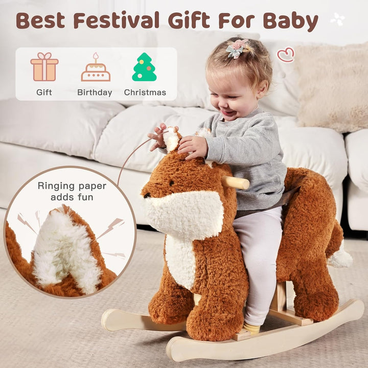 - Baby Rocking Horse, Brownish Red Fox Rocking Horse with Seat Belt, Plush Animal Rocker for Kids, Stuffed Rocker Toy for Children 6M-3 Years Old Girl&Boy