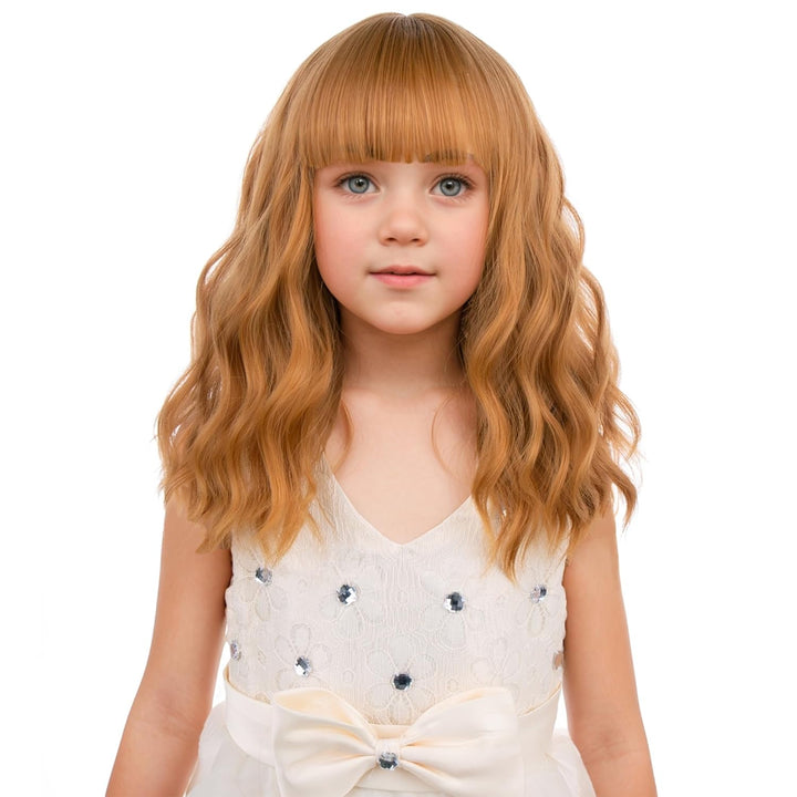 Blonde Wig Kids Child Short Wavy Wig with Bangs Flaxen Blonde Wigs Synthetic Girls Cosplay Halloween Party Costume Wigs (Flaxen Blonde)