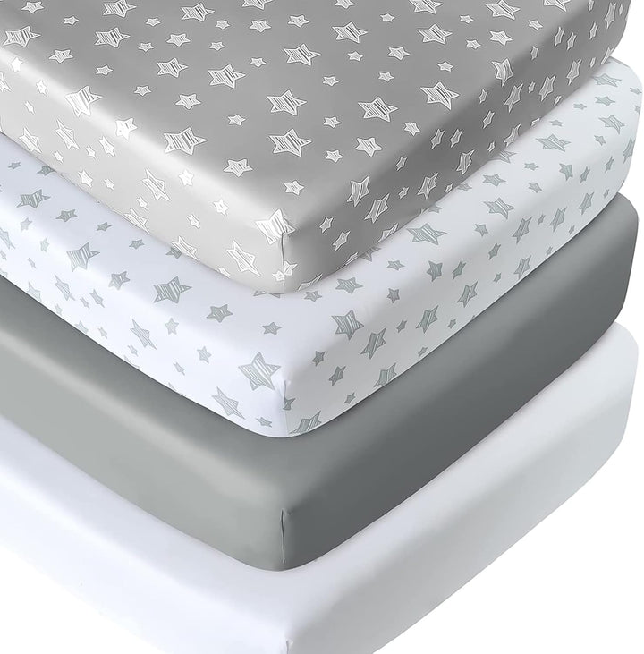 Pack and Play Sheets Boys, 4 Pack Mini Crib Sheets, Stretchy Pack and Play Playard Fitted Sheet, Compatible with Graco Pack N Play, Soft and Breathable Material, Navy