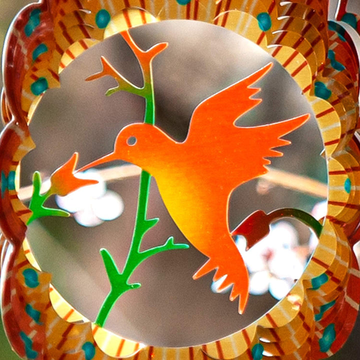 Wind Spinner - 12-Inch 3D Stainless Steel Lovebird Design with Heart Pendant - Laser Cut Metal Art Geometric Pattern - Hanging Kinetic Yard Garden Decor