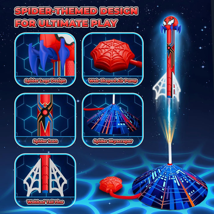 Spider Rocket Launcher for Kids, 4 Spider Rockets with Web Air Pump, Stomping Launch up Toys, Outdoor outside Spider Toys Gifts for 3 4 5 6 7 8 9 10 Year Old Boys Girls Age 3-4 4-6 6-8 Birthday Gift
