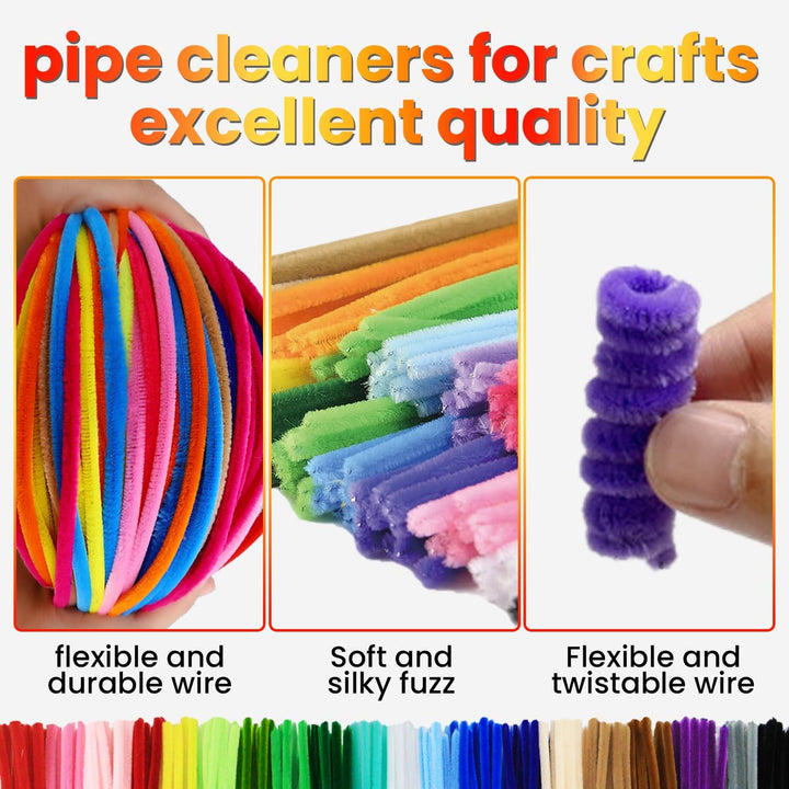 200PCS Pipe Cleaners with Instruction Manual 20 Colors Chenille Stems Bulk Art Craft Supplies Colorful Thick Fluffy Fuzzy Wire Sticks DIY Project for Kids Adults Back to School Supplies