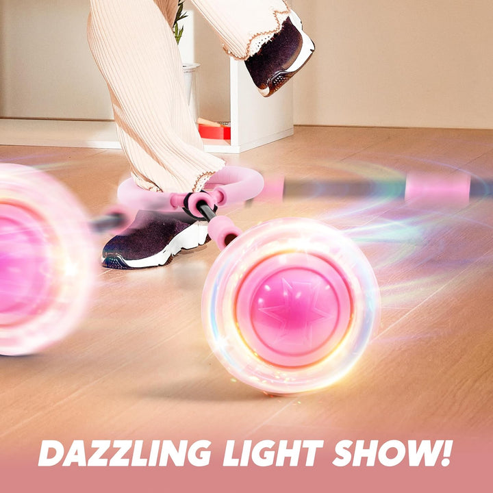 Pink Ankle Skip Ball with Flashing Lights, Toy for Kids Indoor & Outdoor, Flashing Swing Ball Foldable Sports Toy, Birthday Gifts for Kids 3 4 5 +