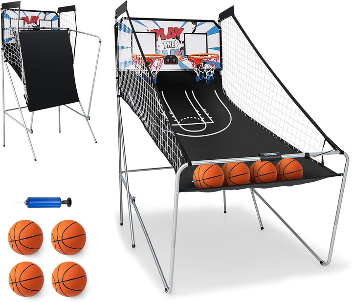 Arcade Basketball Game Indoor Foldable with 8 Game Modes, Arcade Sound, 4 Balls and Inflation Pump, Electronic Basketball Games for All Ages Home