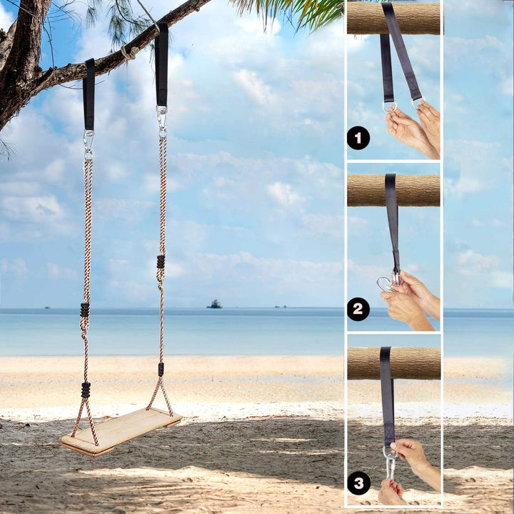 Wooden Swing Seat, Nostalgic Outdoor Wood Swing for Kids Adults, Tree Straps Set Accessories for Backyard Patio Garden Playground, Height Adjustable (Raw Wood)