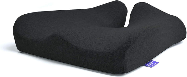 Patented Pressure Relief Seat Cushion for Long Sitting Hours on Office & Home Chair - Extra-Dense Memory Foam for Soft Support. Car Pad for Hip, Tailbone, Coccyx, Sciatica - Black