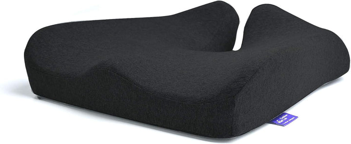 Patented Pressure Relief Seat Cushion for Long Sitting Hours on Office & Home Chair - Extra-Dense Memory Foam for Soft Support. Car Pad for Hip, Tailbone, Coccyx, Sciatica - Black