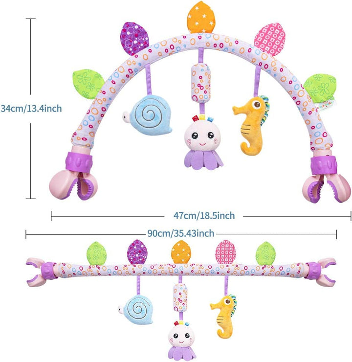 Travel Arch Bassinet Toys for Baby Hanging on Stroller, Crib & Pram. Activity Toy Bar for Baby Bouncer(Purle)