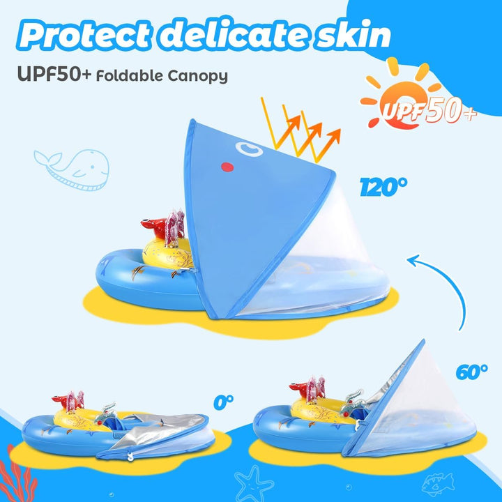 Baby Pool Float with UPF50+ Sun Protection Canopy and Toy Play Console for Infant, Toddler, Adjustable Safety Seat for 3-36 Months