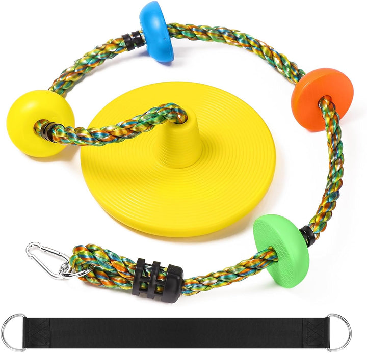 Climbing Rope with Platforms and Disc Swing Seat Set Playground Accessories Including Bonus Hanging Strap & Carabiner Tree Swing for Kids Rope Swings for Tree