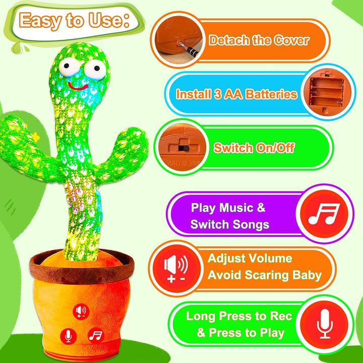 Volume Adjustable Dancing Talking Cactus Toy for Baby Toddler, Interactive Cactus Baby Toy, Mimicking Singing Repeating, Baby Toys for 6-18 Months Girls Boys, Birthday Gifts