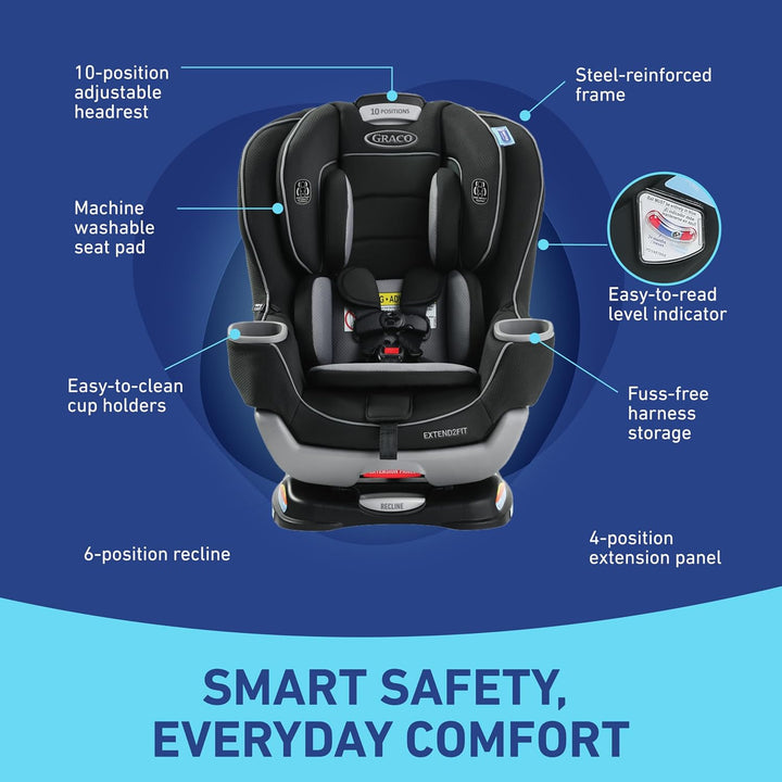 Extend2Fit Convertible Baby Car Seat, Rear and Forward Facing, Adjustable Extension Panel for Extra Legroom, Gotham