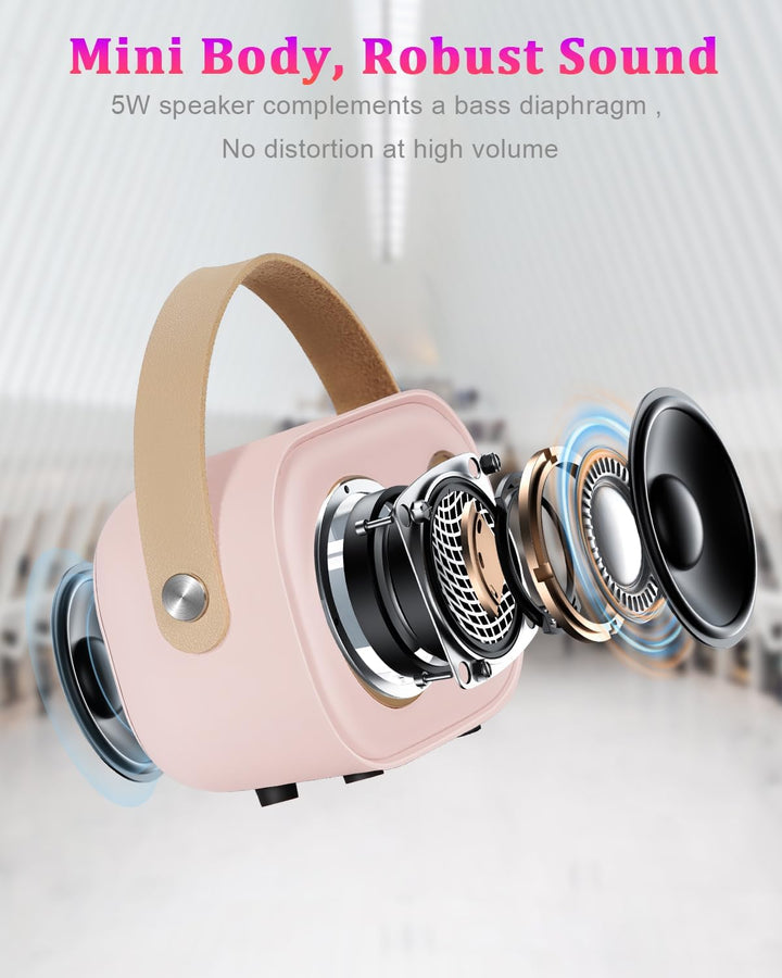 C20 Mini Karaoke Machine Portable Bluetooth Speaker with Wireless Microphone 6 Sound Modes for Adults&Kids Birthday Home Farmily Friends Party Gifts for Girls Boys Friends-Pink