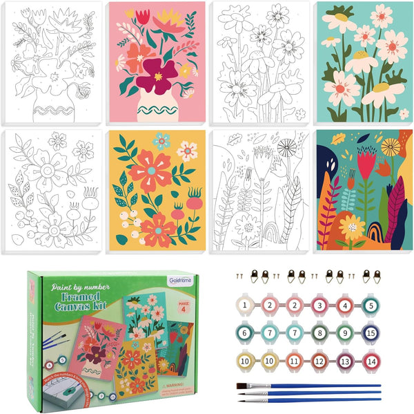 Framed Paint by Numbers for Adults and Kids Ages 8-12 - Easy to Paint by Number for Beginners, Flower Canvas Painting Kits Perfect for Gift Home Wall Decor 8 * 10Inch