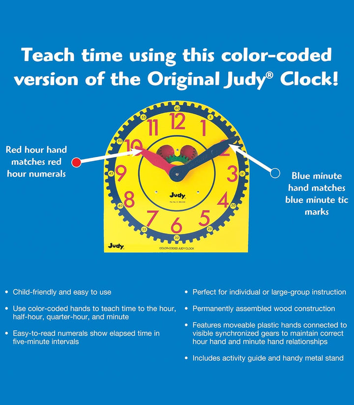 13" X 12" Judy Clock, Time-Telling Teaching Clock for Kids, Classroom Clock for Teaching Time, Analog Clock, Teaching Clock for Classroom or Home School, Kindergarten to 3Rd Grade